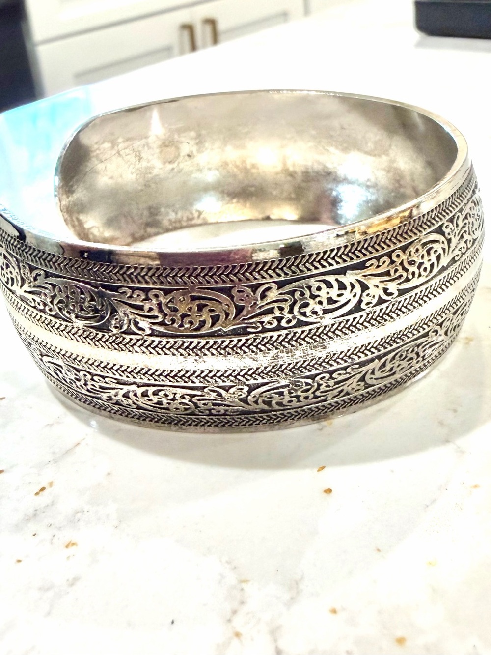 Vintage Ornate Chinese Export 925 Wide Cuff Bracelet – 40g Authentic Wenyin - Picture 8 of 10